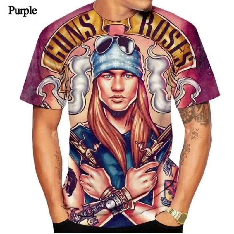 موضة عادية للرجال جديد البنادق ن الورود ثلاثية الأبعاد تي شيرت مطبوع شخصية Harajuku قصيرة الأكمام الهيب هوب الشارع المعتاد تي شيرت بلايز