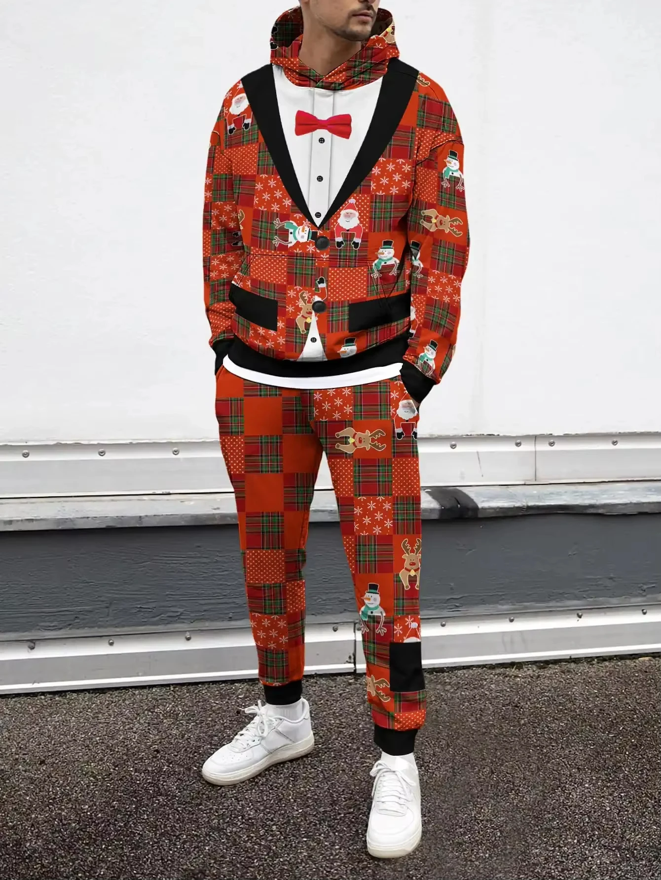 

Рождественская елка, комплект из двух предметов с капюшоном и брюками, Санта-Клаус, комплект с 3d принтом для мужчин и женщин, модная толстовка с капюшоном + брюки, подарочный спортивный костюм, Рождество