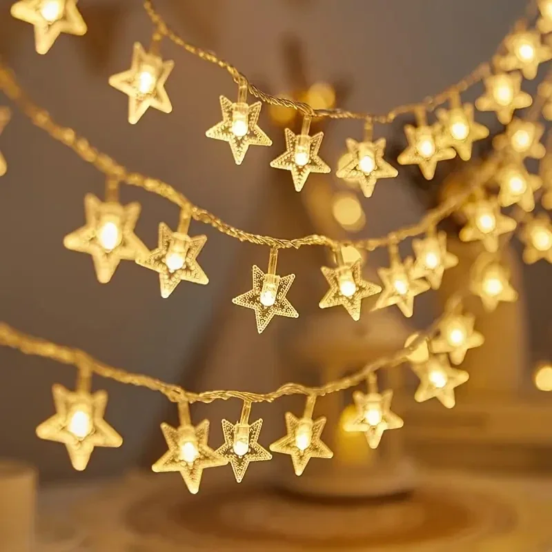 LED String Star Decorative Lights, USB Powered, Christmas Tree Lights, Wedding Party New Year Decorations