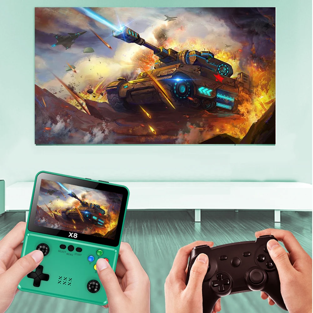 ใหม่ X8 เกมคอนโซลคอนโซลวิดีโอเกมย้อนยุค 4 นิ้วหน้าจอ IPS เครื่องเล่นเกมพกพา Dual จอยสติ๊ก 10 จําลองเกม
