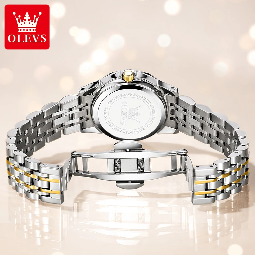 OLEVS 9970 Fashion Quartz Watch Gift Stainless Steel Watchband Round-dial Wristwatch Calendar