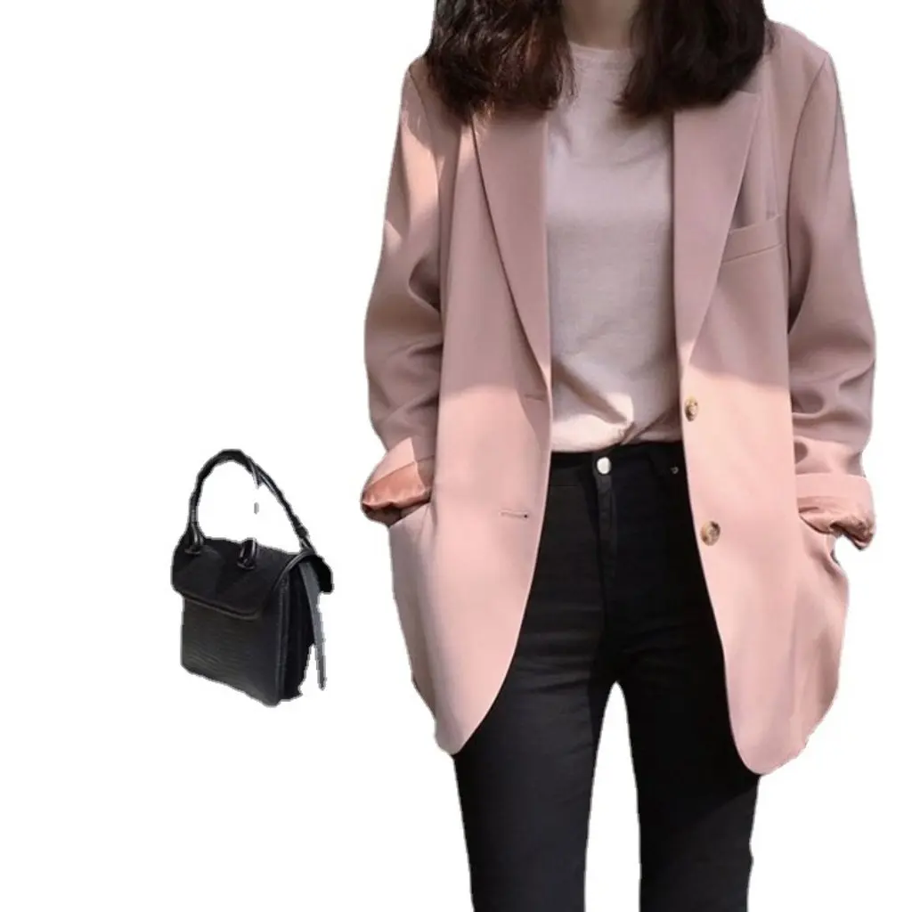 

New Korean Chic Women's Long-Sleeved Suit Jacket Elegant Intellectual Retro Pure Color Whitening Early Autumn Fashion