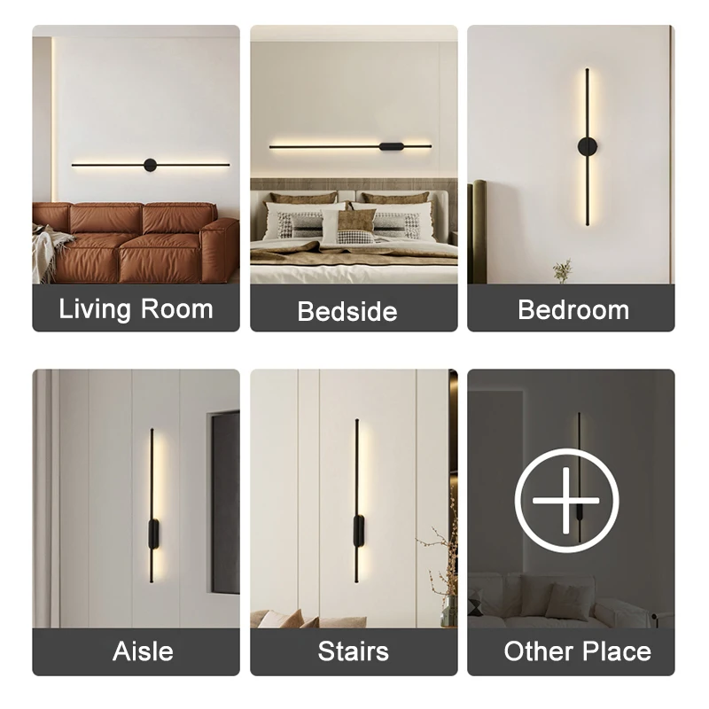 Black LED Wall Lamps for Corridor Aisle Indoor Long Strip Wall Lights Wall Sconce for Bedroom Living Room Interior Lighting