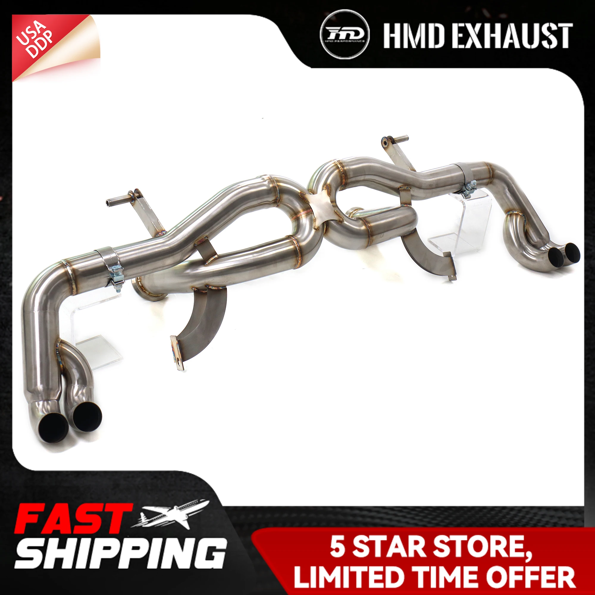 

HMD for Audi R8 V10 5.2L SS304 Catback Exhaust system without Valve X-pipe exhaust design Increase pipe diameter