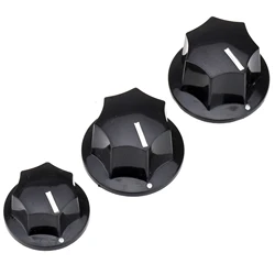 Musiclily Pro Inch Size Fine 24-Spline Knobs 2 Large 1 Small Jazz Bass Knobs Set for USA Made JB Style Bass, Black