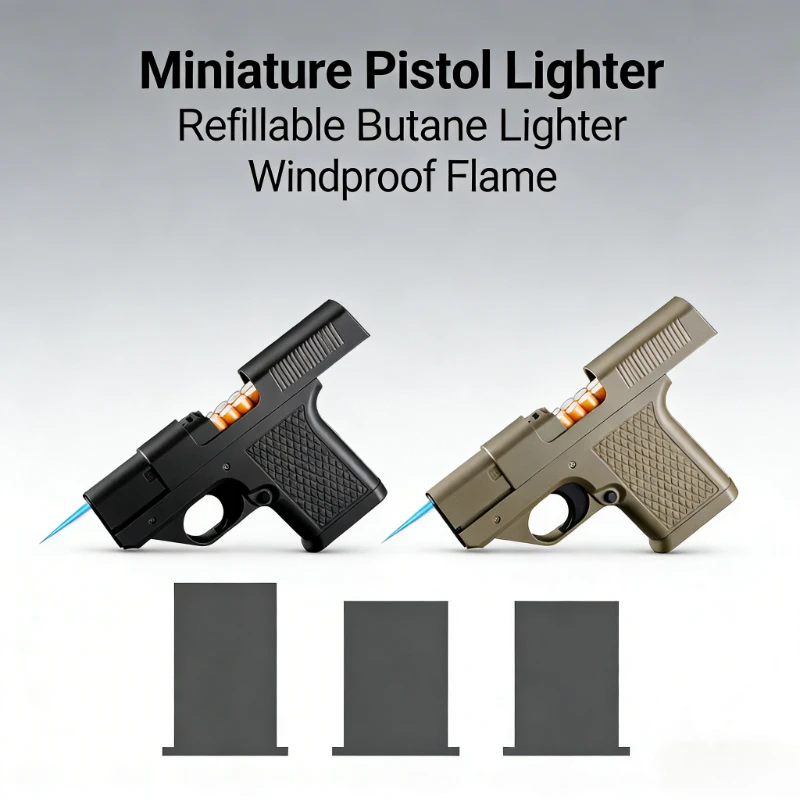 

Windproof Jet Blue Flame Gas Cigar Lighter Pistol Style 10PCS Capacity with 3 Cigarette Cases Portable Men's Smoking Accessory