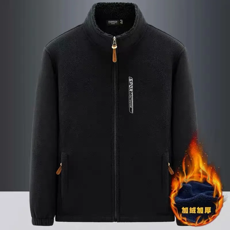 Thickened Fleece Outdoor Sports Jacket Men's Large Size Windproof Cardigan Sweatshirt Fleece Outerwear Autumn Winter New Arrival