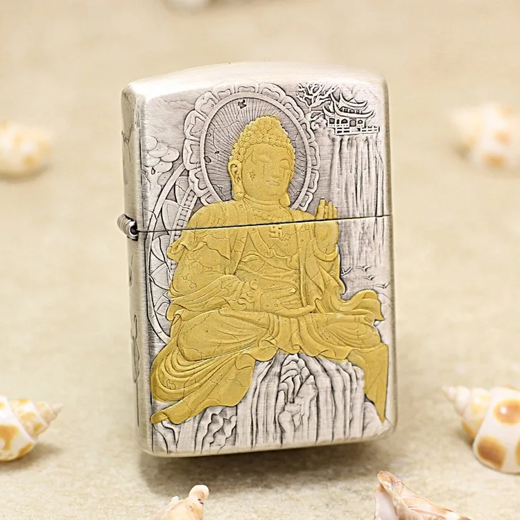 

Genuine Zippo Gilded Buddha oil lighter copper windproof cigarette Kerosene lighters Gift with anti-counterfeiting code