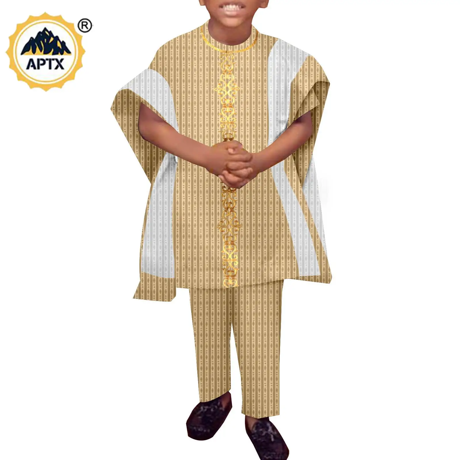 

Africa Clothing Dashiki Boys Agbada Short Sleeve Shirt Pants and Robes Sets Bazin Riche Ankara African Boy Child Outfit Y234003