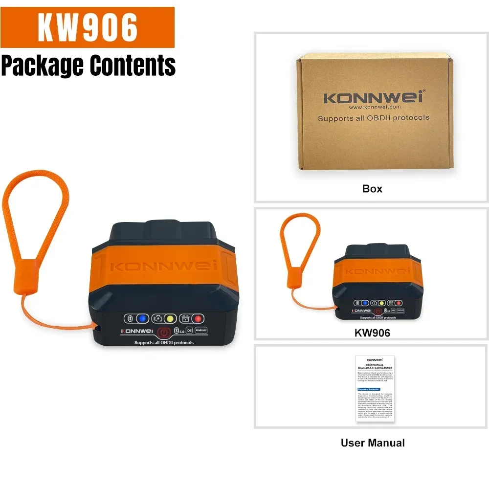 KONNWEI KW906 ELM327 V1.5 Bluetooth 5.0 for IOS Android V1 5 OBD2 Scanner Auto Car Diagnostic Tools Code Reader pk Vgate iCar2