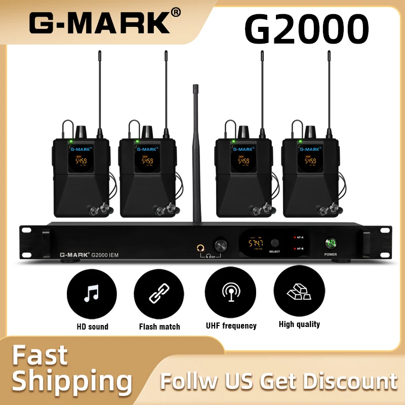 G-MARK G2000 Sistema di monitoraggio wireless 500 mhz Mono UHF Frequenza di ritorno scenica selezionabile per Singer Guitar Studio Performance DJ