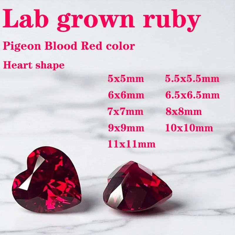 

b-Ruby Heart Cut VVS1 Lab Grown Gemstone Pigeon Blood Red DIY Ring Necklace Earrings Main Materials Certificate Natural Colour