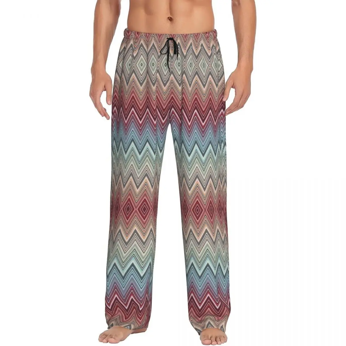 Custom Multicolor Chic Zigzag Pajama Pants Men's Boho Chic Zig Zag Sleepwear Lounge Sleep Bottoms Stretch with Pockets