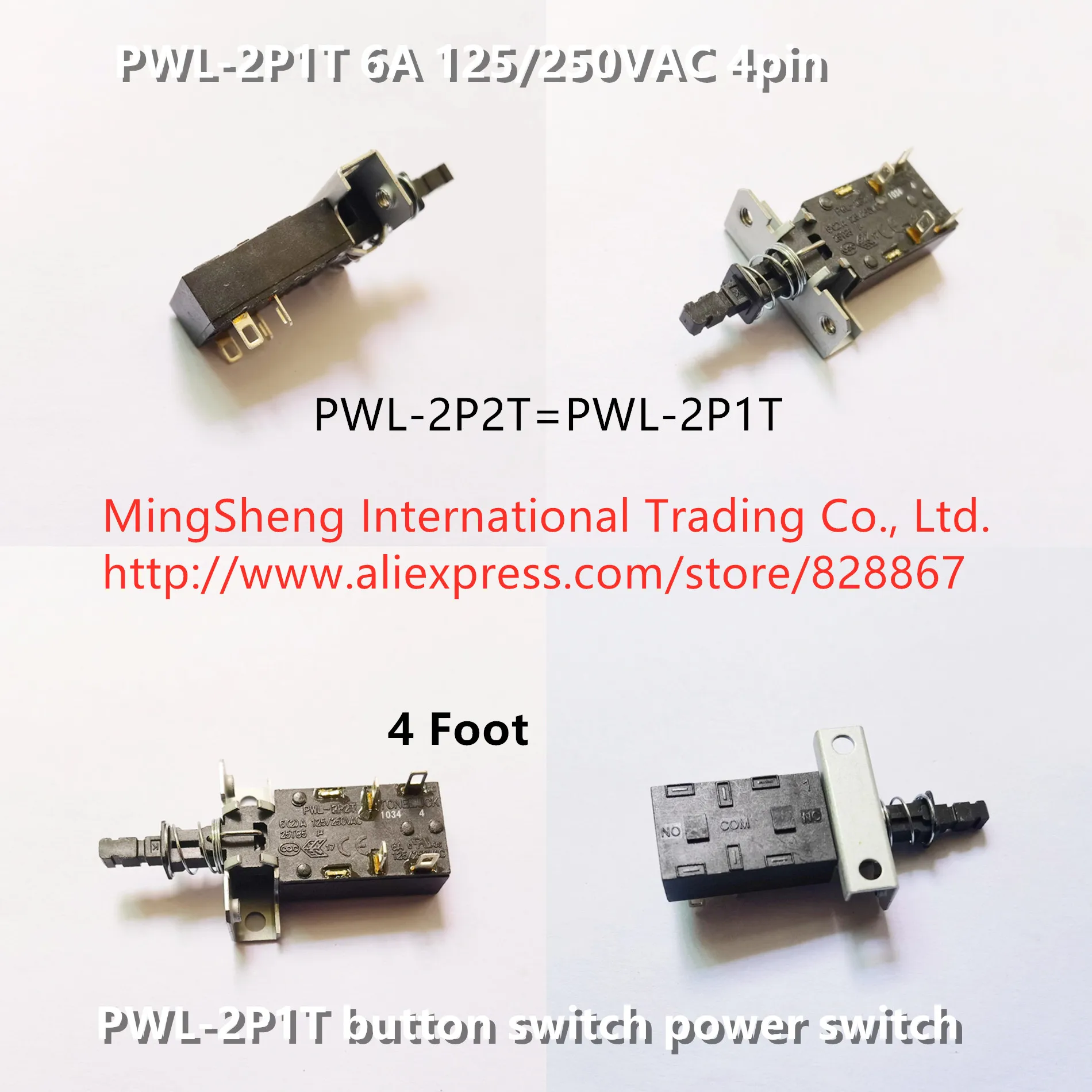 

Original new 100% PWL-2P1T 6A 125/250VAC 4pin button switch power switch