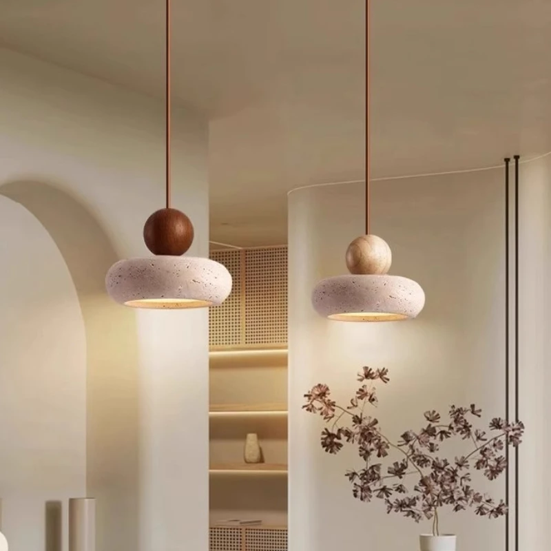SJ Cave Stone LED Pendant Lights Fixtures Yellow Travertine Restaurant Bedroom Living Room Modern Hanging Lamp Chandelier