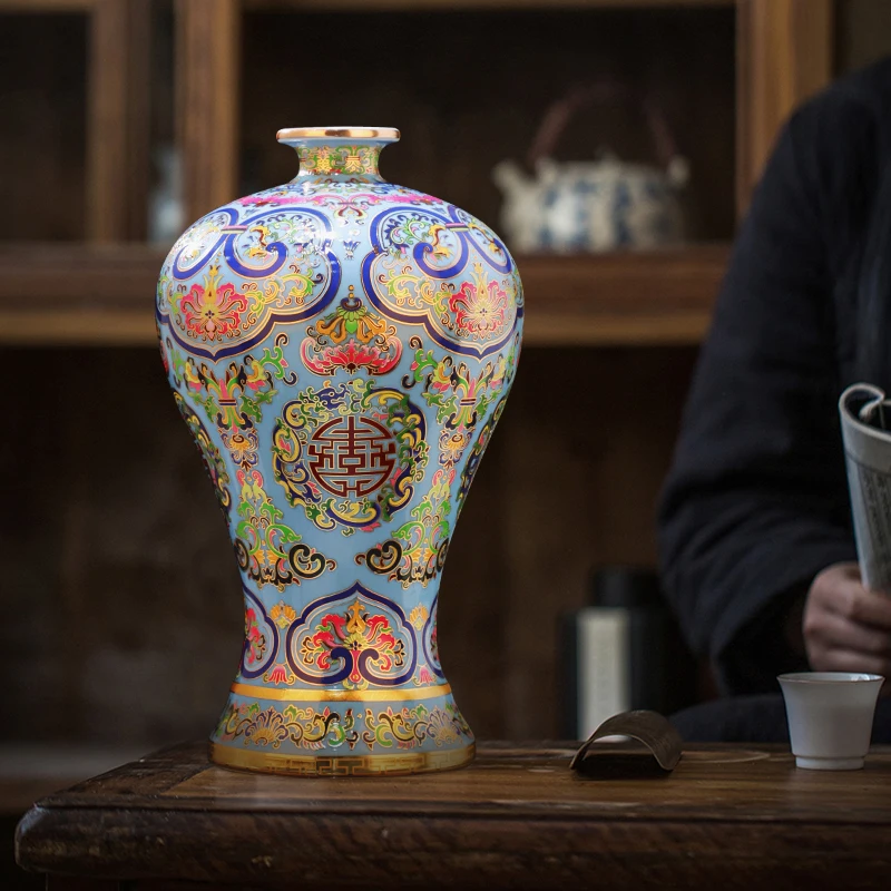 مصوغة بطريقة المينا السيراميك زهرية البرقوق تصميم الآسيوية نمط ديكور المنزل الجدول محور يدويا الأزهار الفن عرض زخرفة #2