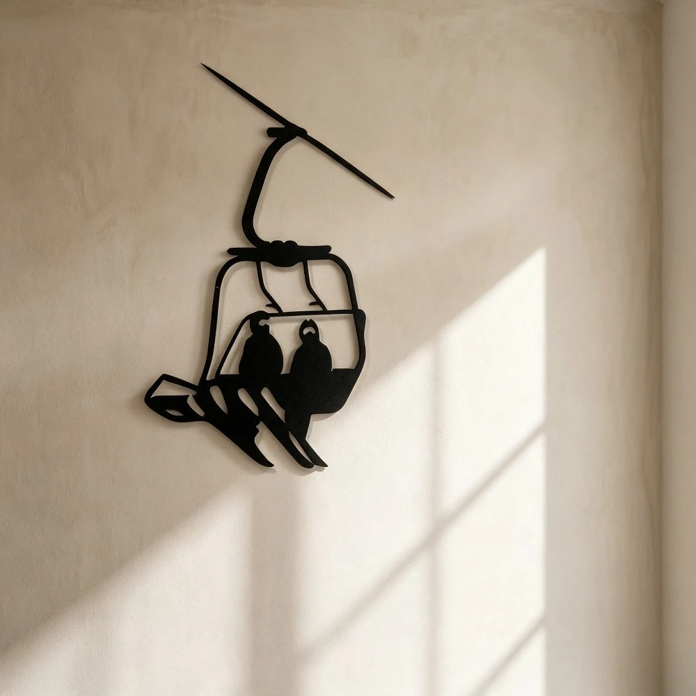 CIFBUY Metal Wall Art Ski Lift Silhouette Decor Handcrafted Iron Wall Hanging Sculpture For Home Bedroom Ski Lodge Unique Gift