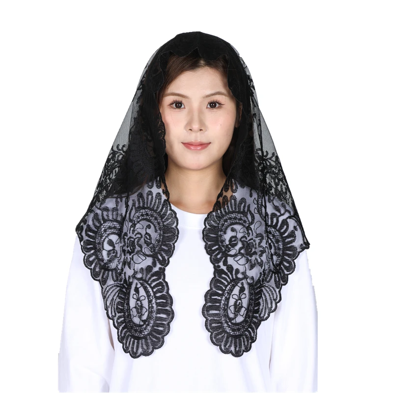 Mantilla de encaje español multicolor, velo de encaje triangular, velo católico para mujer