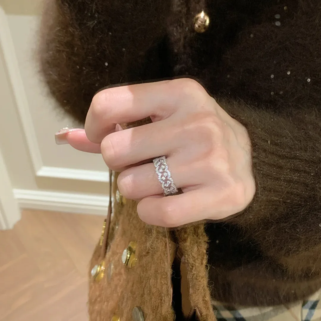 S925 Silver Trendy Lightweight Stackable Lace Ring With Tiny Diamond Row Perfect For Pinky Finger Casual And Formal Occasions
