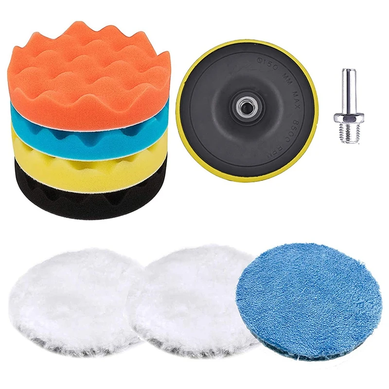 

9Pcs 6 Inch Car Polishing Pads Buffing Pad Wheel Sponge And Woolen Buffer Pads Set With M14 Drill Adapter For Car Care