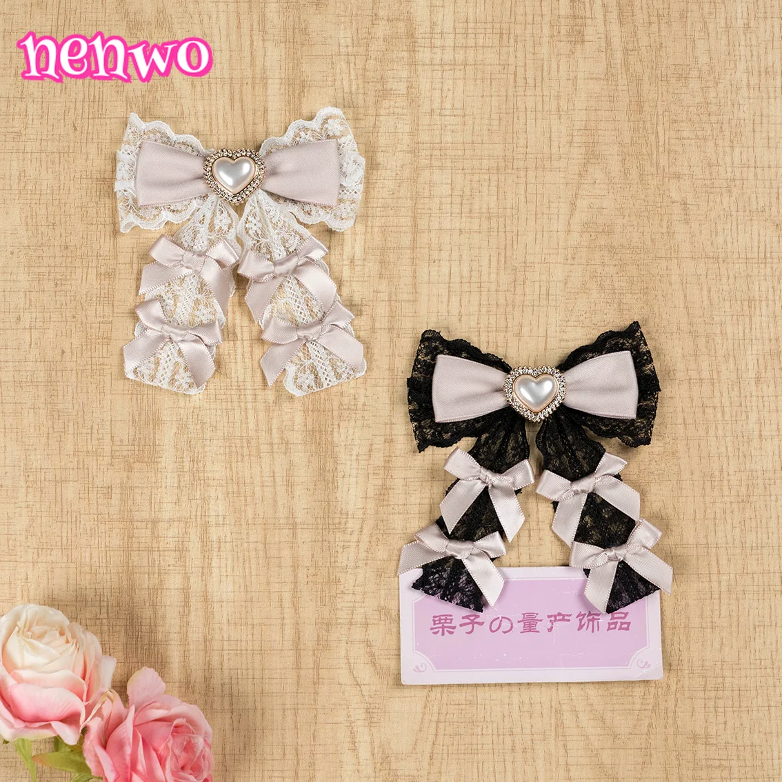 

Japanese Lolita Hair Clips Sweet Lace Headdress Square Rhinestone Lace Bow Girl Hair Clips Accesorios Para Cabello Pince Cheveux