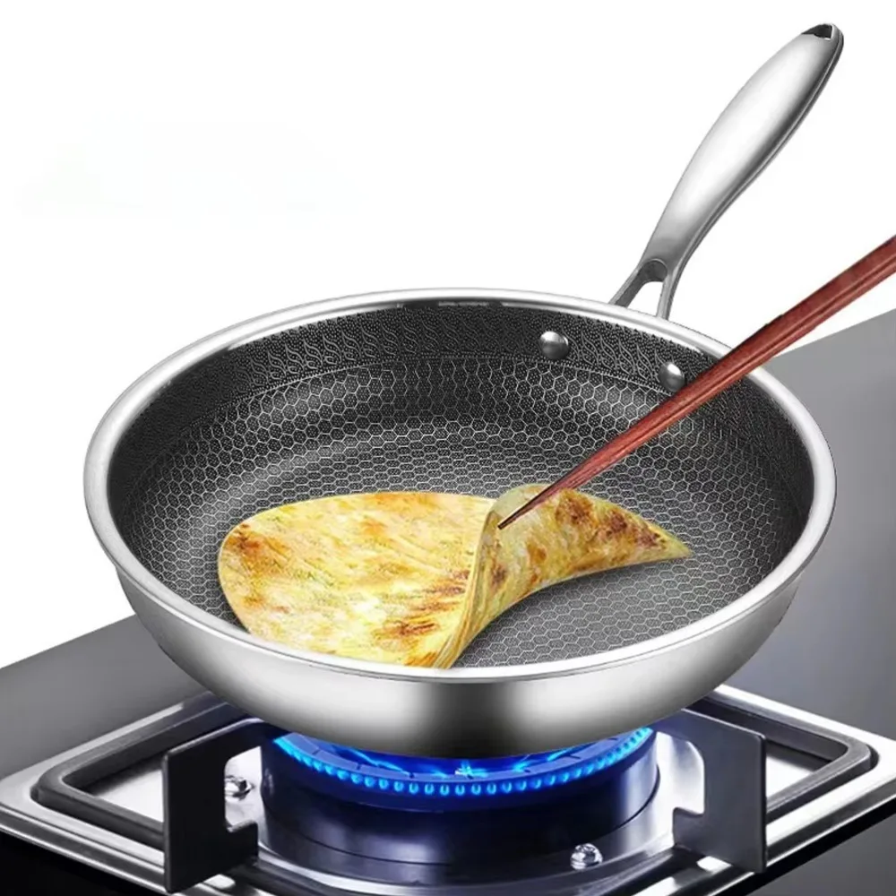 

26/28/30cm Frying Pan Stainless Steel Honeycomb Pot Non-coated NonStick Pan Thickened Steak Cooking Pot Gas Induction Cooker