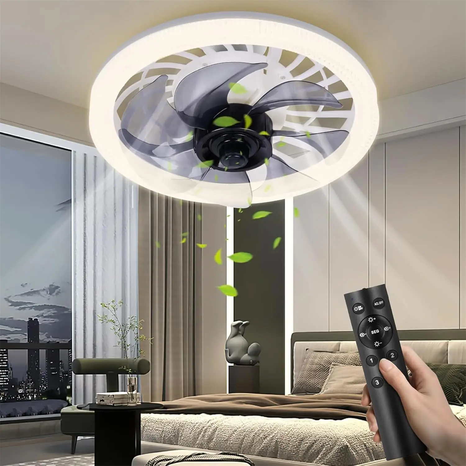 

Ceiling Fan with LED Lights and Remote Control, Adjustable 4 Speeds AC E27 Socket Fan for Kitchen Bedroom Living Room Patio