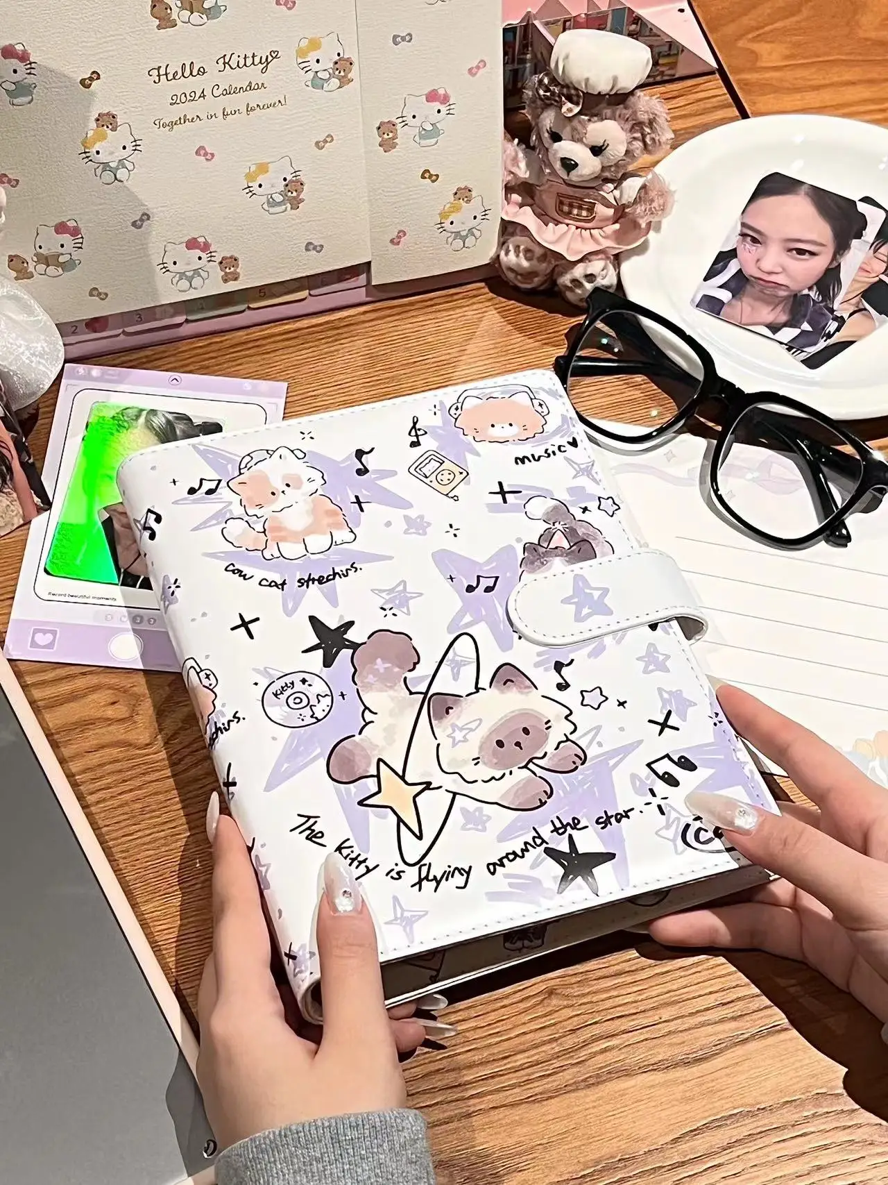 النجوم والقط بولي Leather الجلود A5 بطاقة الموثق مقاوم للماء Kpop ألبوم صور المعبود جمع كتاب 3 بوصة حامل بطاقة الصور الكورية بوركادافر