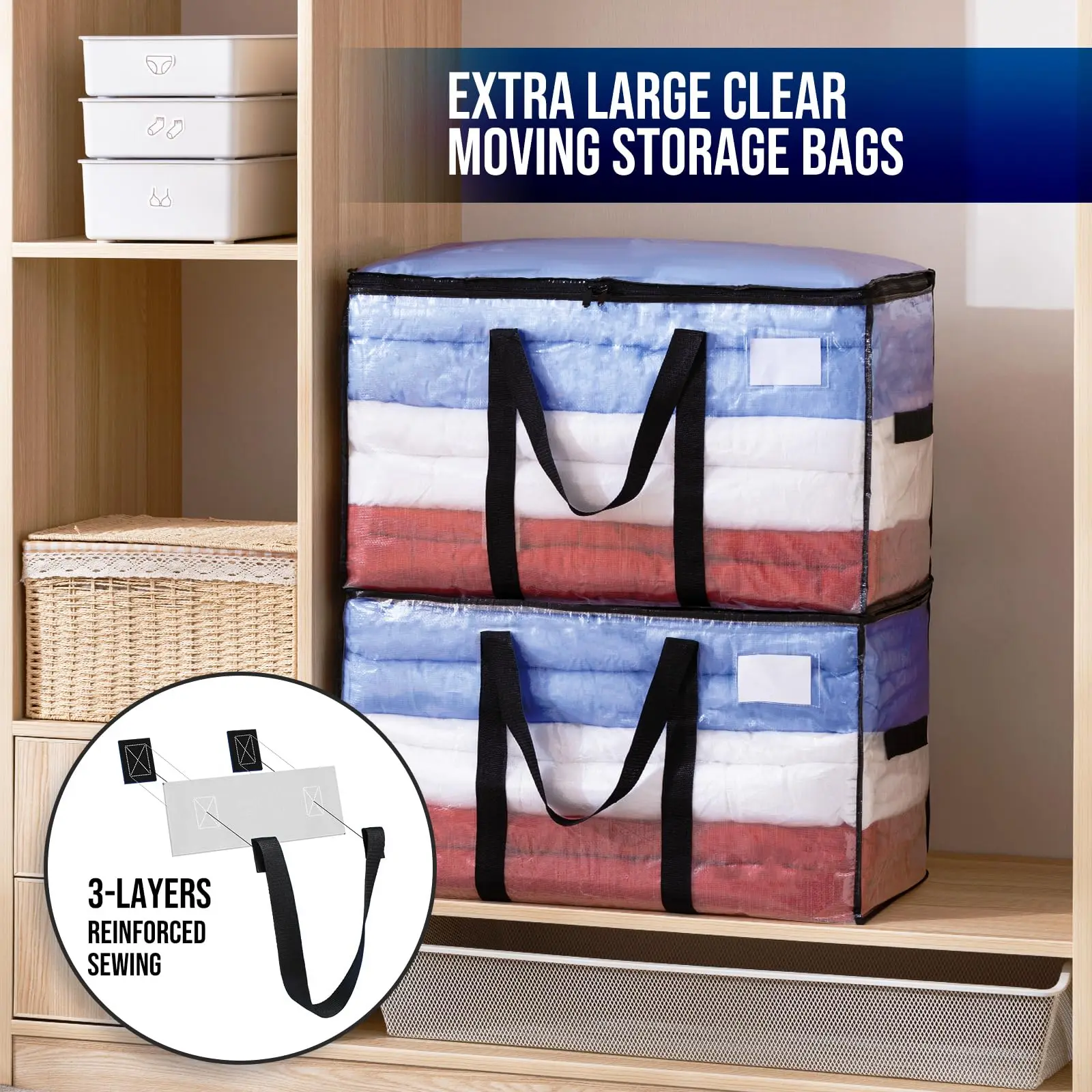 TAILI Moving Boxes with Zippers & Handles Storage Totes Heavy Duty Storage Packing Bags Collapsible for Packing & Moving Storing