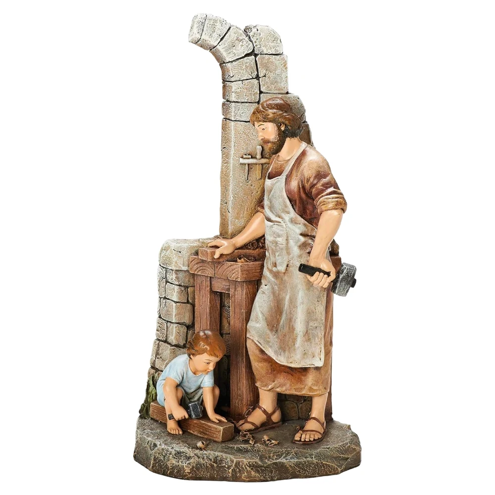 Carpenter\'s Apprentice Figurine, Life of Christ, Renaissance Collection, 31.5 Tall, Resin and Stone, Religious Gift, Decor