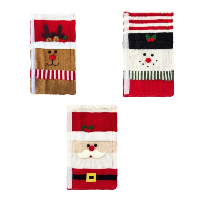 Christmas Refrigerator Handle Cover, Fabric Wrap with Side Hook and Loop Closure for Seasonal Kitchen Decoration B03E