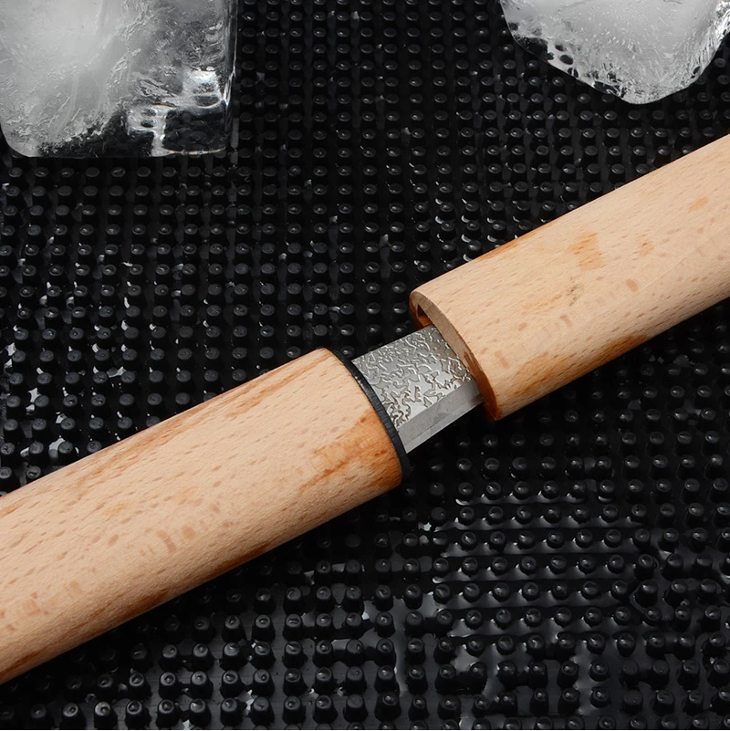 Aixiangru Tapered Ice Pick Ice Hockey Knife Manual Fine Work Ice Handmade Professional Wooden Handle Stainless Steel Bar Tools