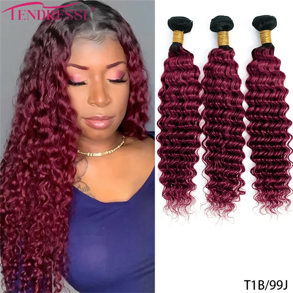 Tendresse 100% capelli ricci mongoli 3 fasci Ombre biondo onda profonda fasci di capelli 100% capelli umani estensioni del tessuto riccio profondo