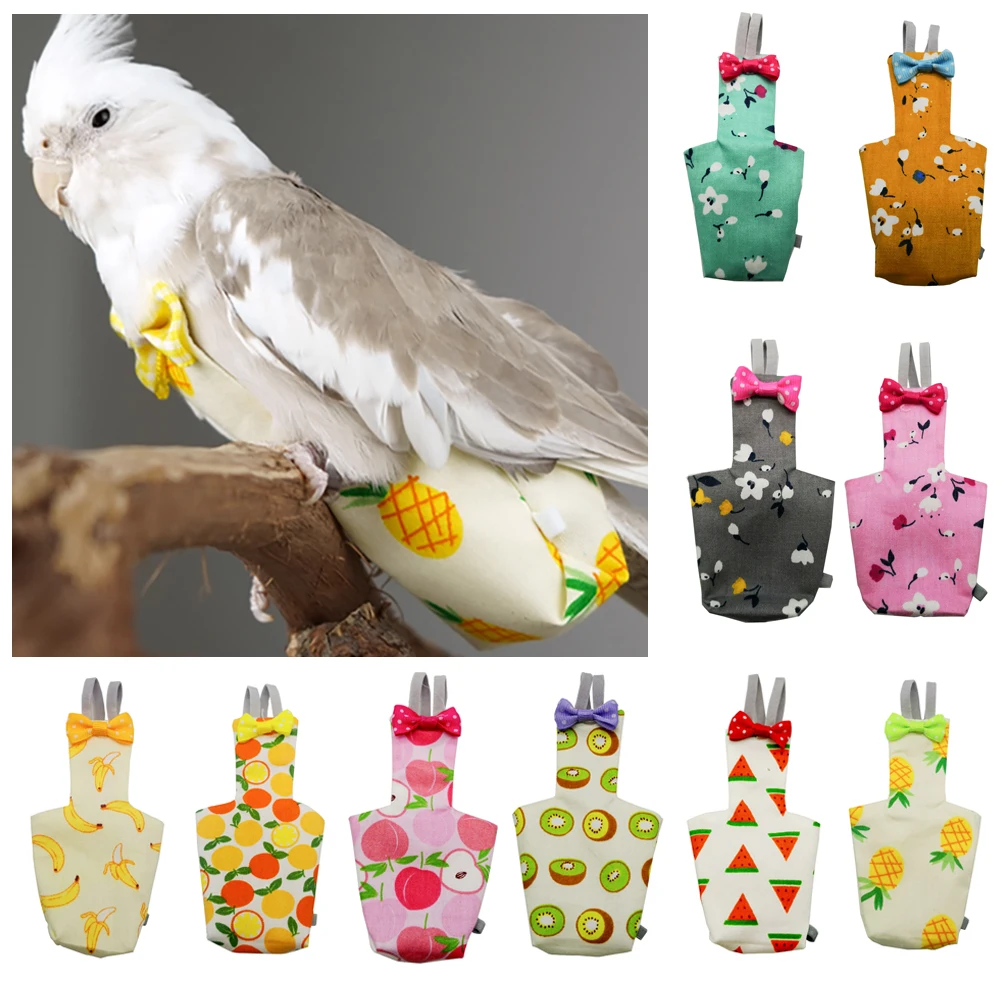 Pañal de loro con pajarita, traje de vuelo lavable, lindo, colorido, fruta Floral, palomas, pequeñas, medianas, grandes, mascotas, pájaros