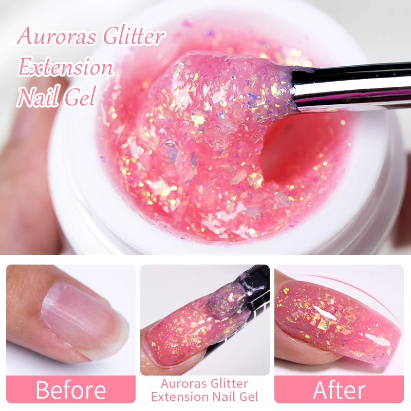 BOZLIN 15ml Aurora Glitter Extension Nail Gel Polish Gold Sparking Building Varnish Soak Off Semi permanent UV LED Gel Manicure