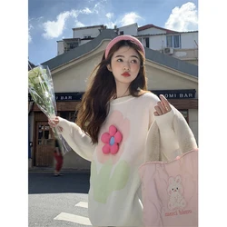 Sweet 3D Flower Sweater Women Streetwear Print Knitted Pullovers Korean Casual Knitwear Winter Harajuku Loose Jumpers Tops New