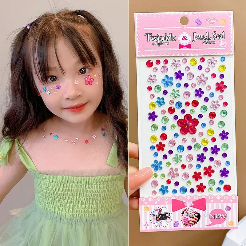 Nuevas pegatinas en la cara, maquillaje de diamantes de imitación, pegatina artística de cara brillante, tatuaje temporal para niños, diamantes de imitación para maquillaje Strasse