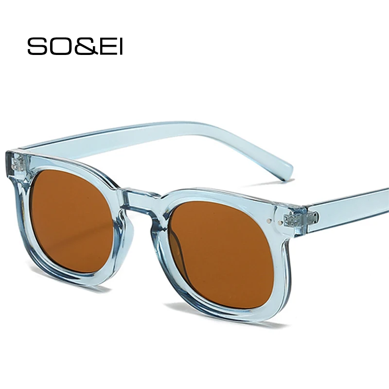 

SO&EI Retro Small Square Sunglasses Women Fashion Clear Gradient Shades UV400 Men Rivets Trending Punk Blue Tea Sun Glasses