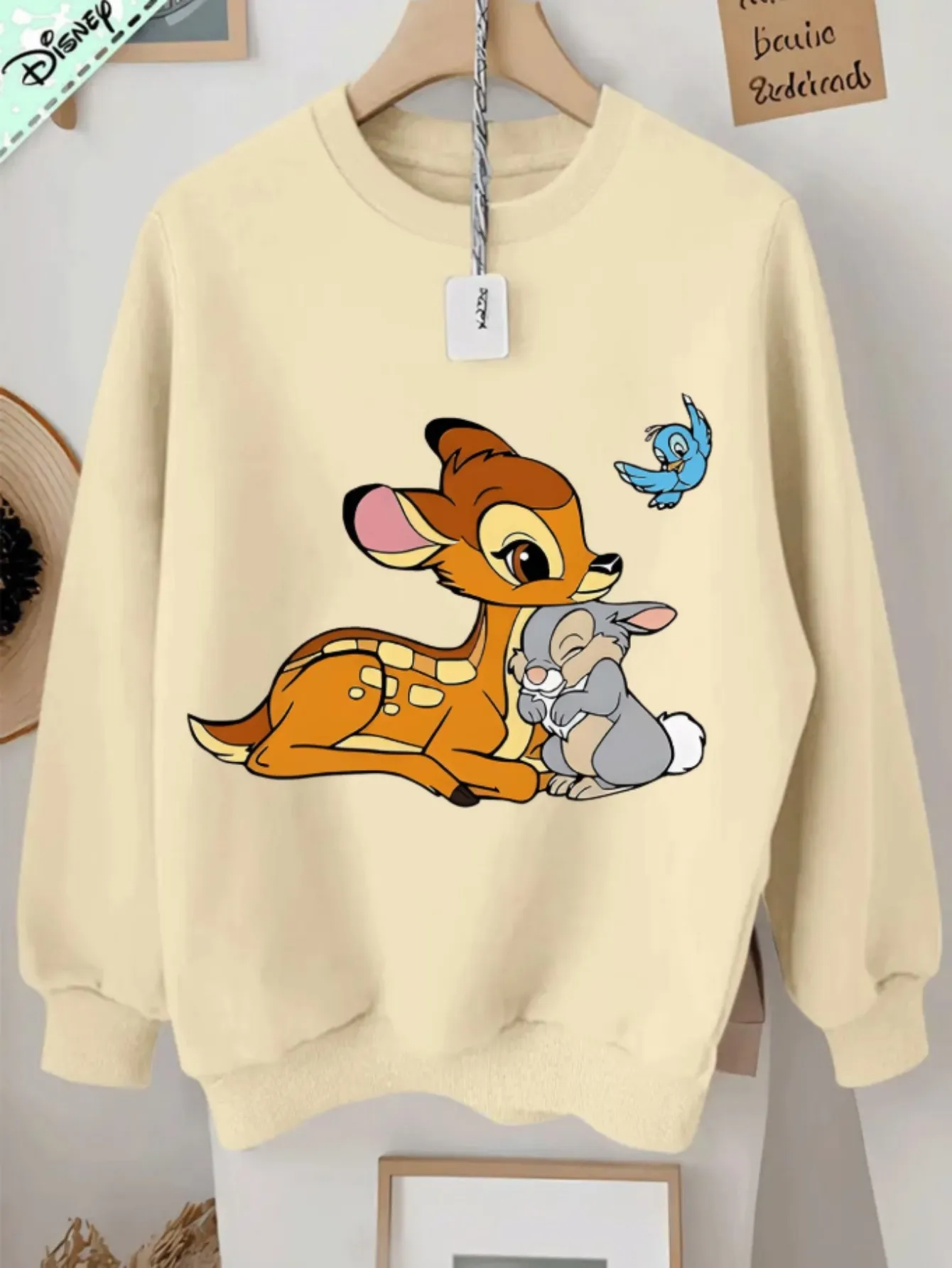 

Оригинальный свитер Disney Bambi с милым мультяшным принтом, теплый и мягкий, милый женский свитер больших размеров с круглым вырезом.