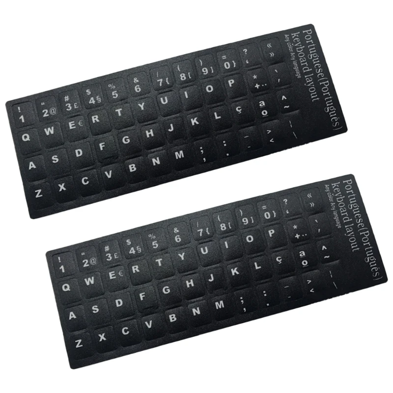 J78A 2Pcs Portuguese Keyboard Layout Stickers Keyboard Replacement Cover for Notebook Desktop Computer Black Background White
