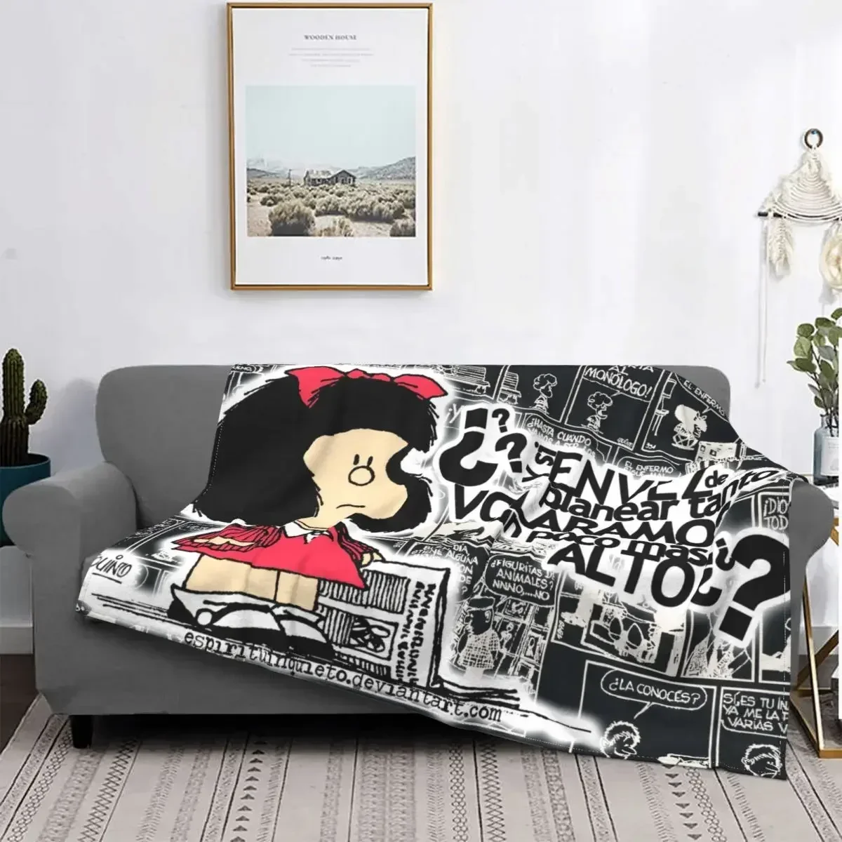 Manta Love Mafalda con estampado 3D de forro polar de Franela suave, mantas cálidas de dibujos animados para el hogar, dormitorio, sofá, colchas