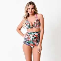 High Waist Color Print Bikini Women Swimwear Female Sexy Two Piece Swimsuit Summer Beachwear Bathing Suits New