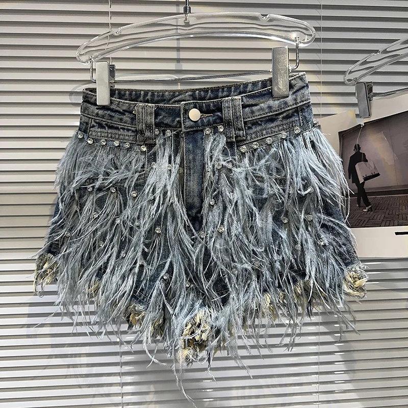 femmes-strass-brode-perles-plumes-gland-vintage-bleu-denim-shorts-automne-nouveau-design-sens-jean-court