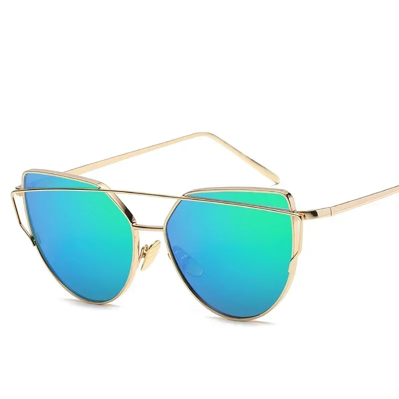 New Fashion Cat Eye Vintage Rose Gold Mirror Woman\'s Sunglasses Metal Reflective Flat Lens Tourism Sunglasses Mulyi-color Style