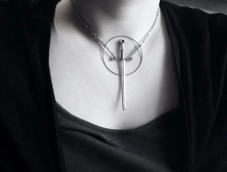 Goth Choker Ring Dagger Necklace Cosplay Grunge Gothic Punk Classical Dark Girl Gift Jewelry Alternative Minimalist Collar