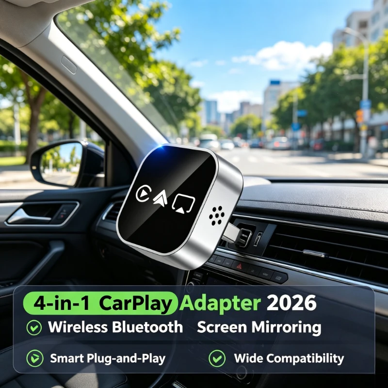 Wireless Bluetooth 4-in-1 CarPlay Adapter 2026 Newly Upgraded Support Screen Mirroring Plug and Play