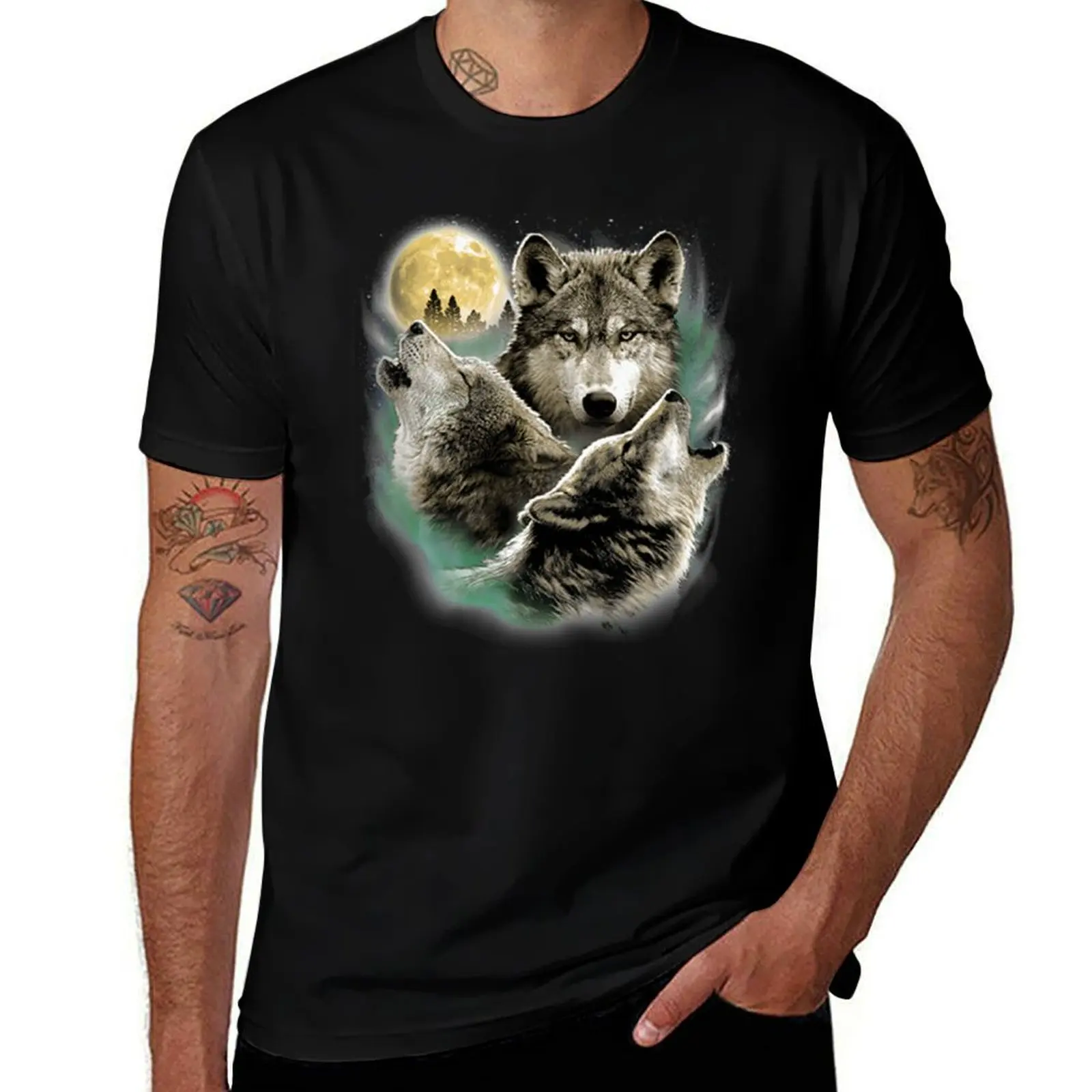 

t Moonlight t funny man man in graphic for shirt Three t shirts Wolves cotton shirts T-Shirt cotton Howling