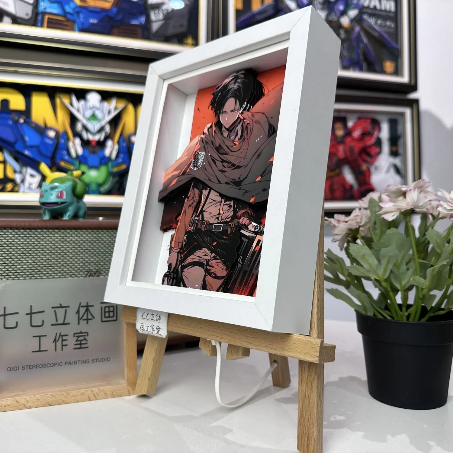 

Anime Shingeki No Kyojin/Attack on Titan Levi Ackerman Mikasa·Ackerman Cosplay 3D Stereoscopic Tabletop Decoration Ambitus