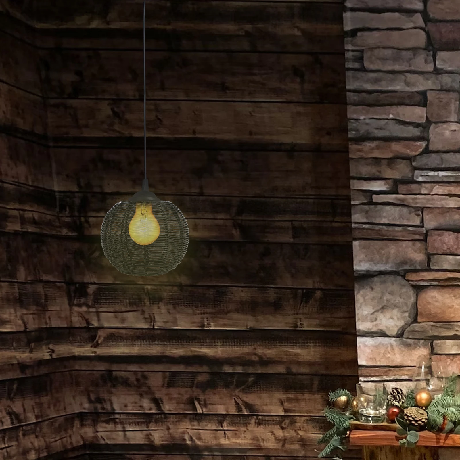 

1pcs Creative Woven Lamp Shade Pendant Light Cover Rustic Ceiling Hanging Lampshade Replacement For Kitchen Bar Hotel Decor