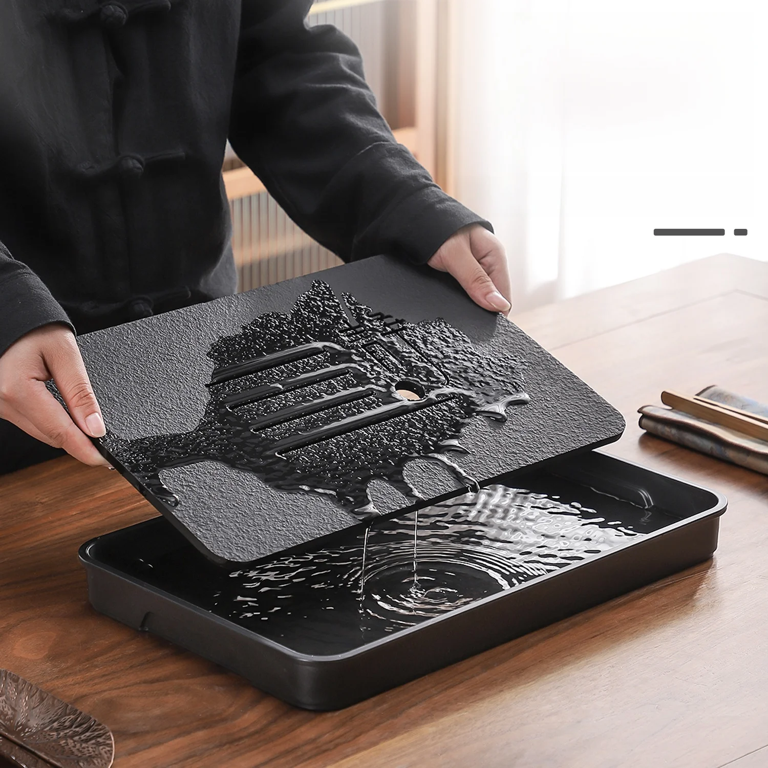 

HaoFeng Bla золотой камень, чайный поднос, чайный сервиз Gongfu для домашнего использования, синтетический камень, дренаж Poer, маленький чайный столик, подарок